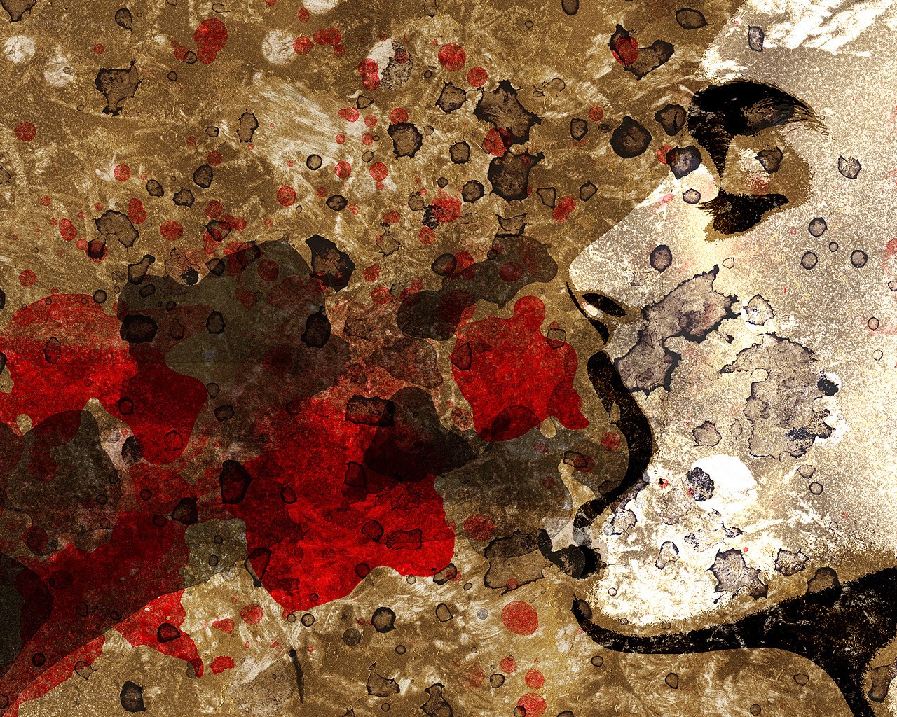 abstract portrait with red splatters