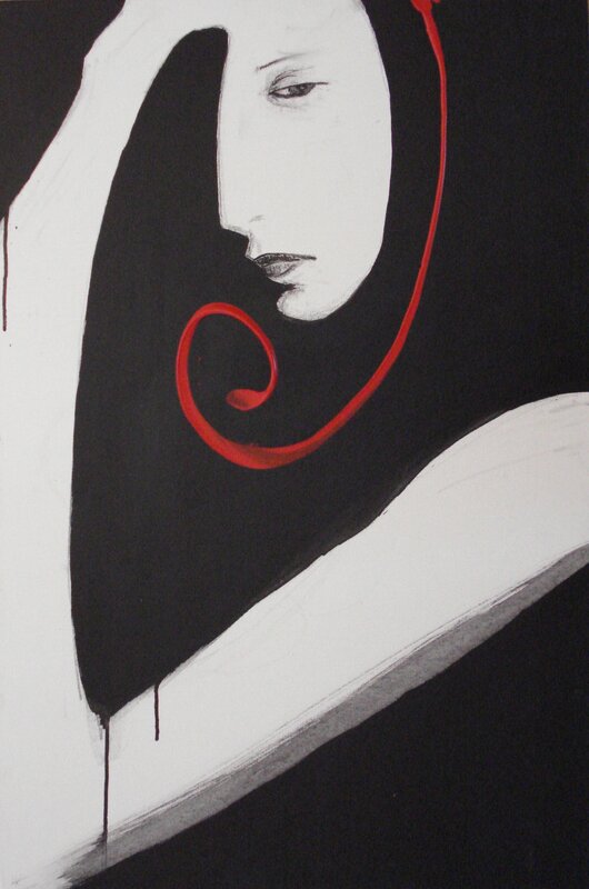 Abstract portrait with red swirl