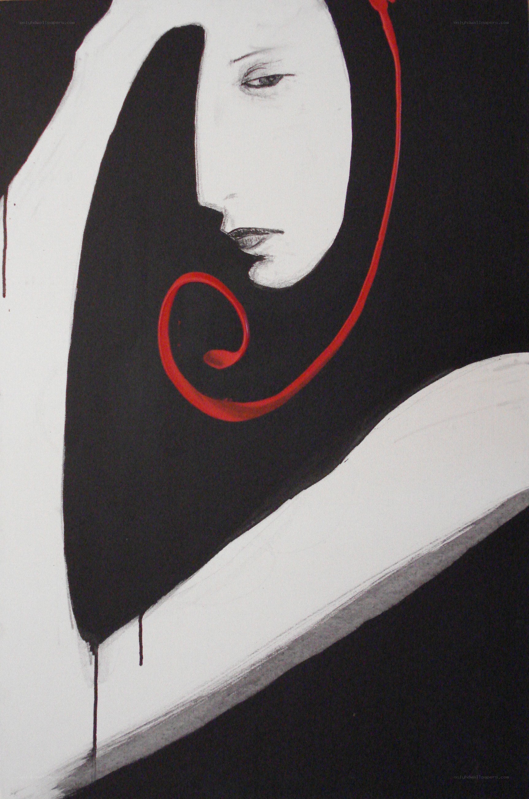Abstract portrait with red swirl