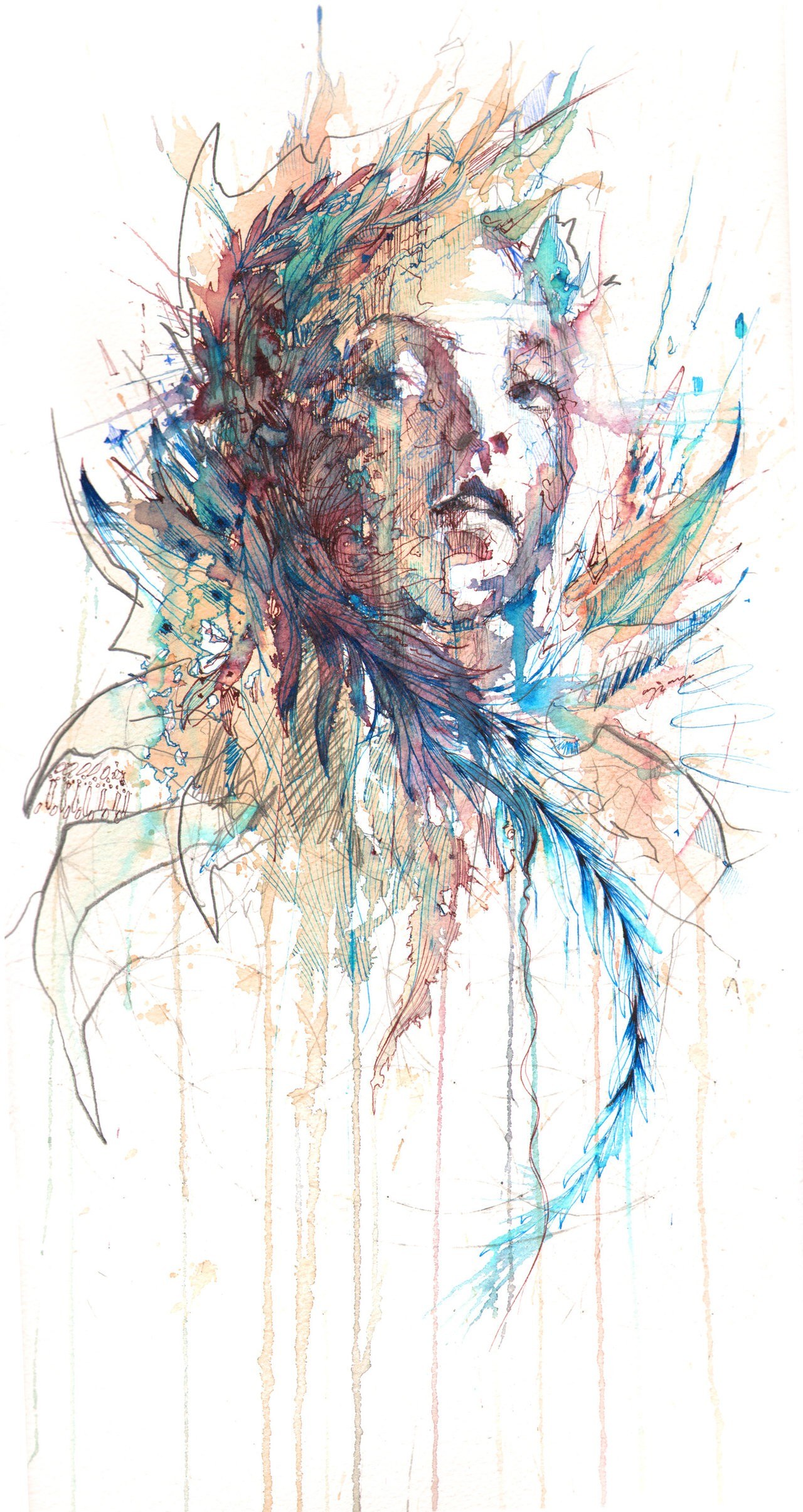abstract portrait with splattered colors