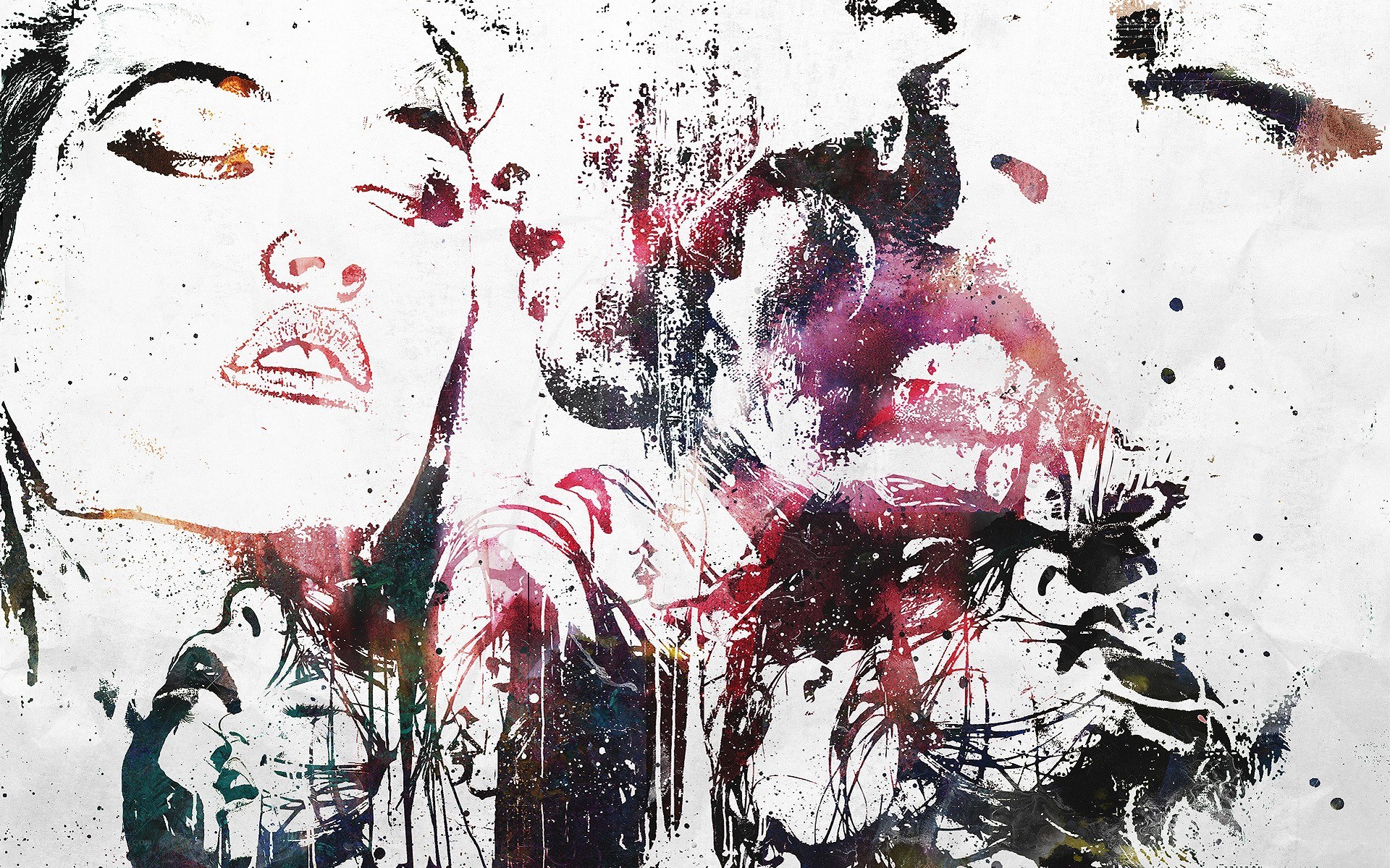 abstract portrait with splattered colors