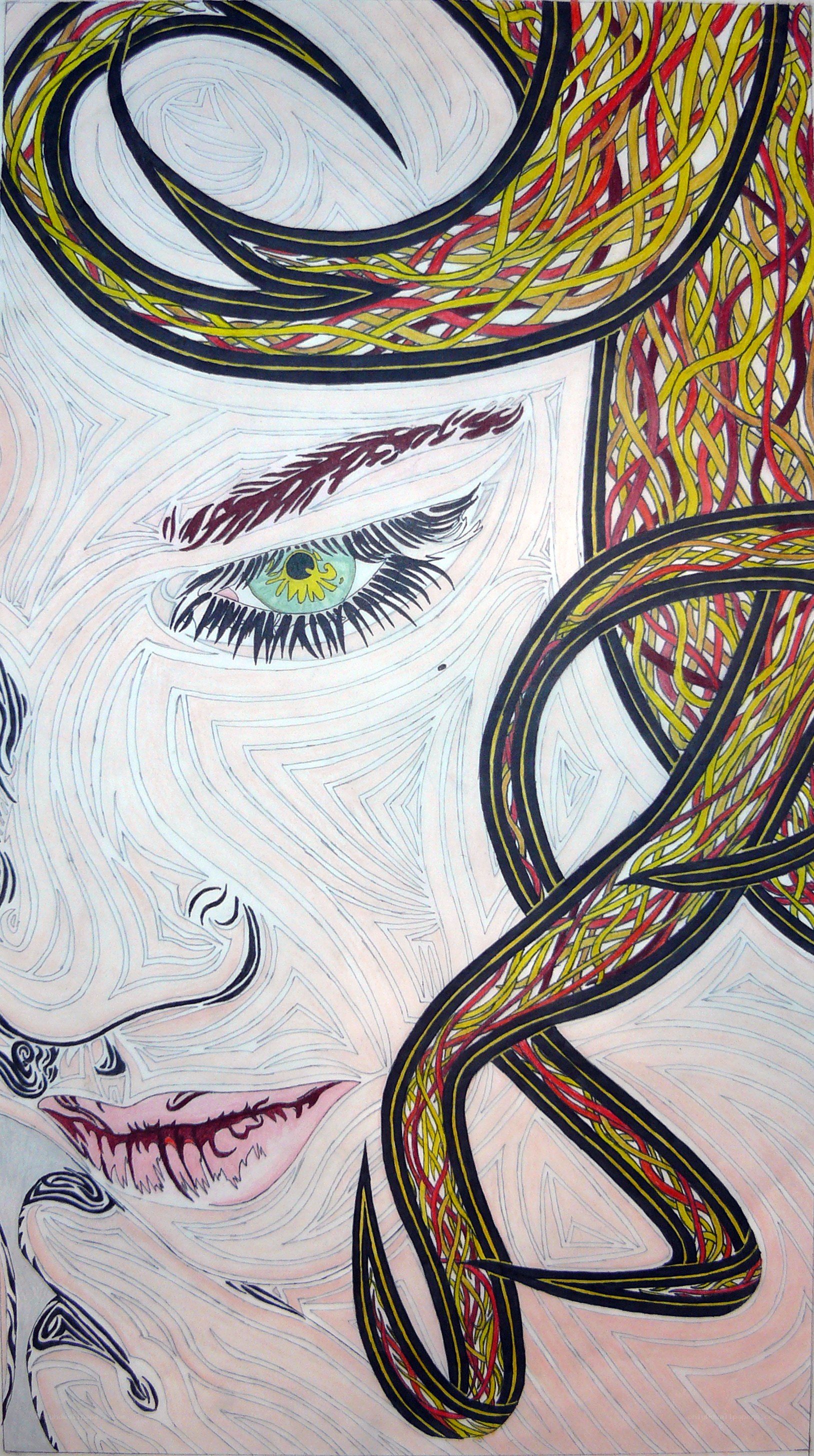 Abstract portrait with swirling lines