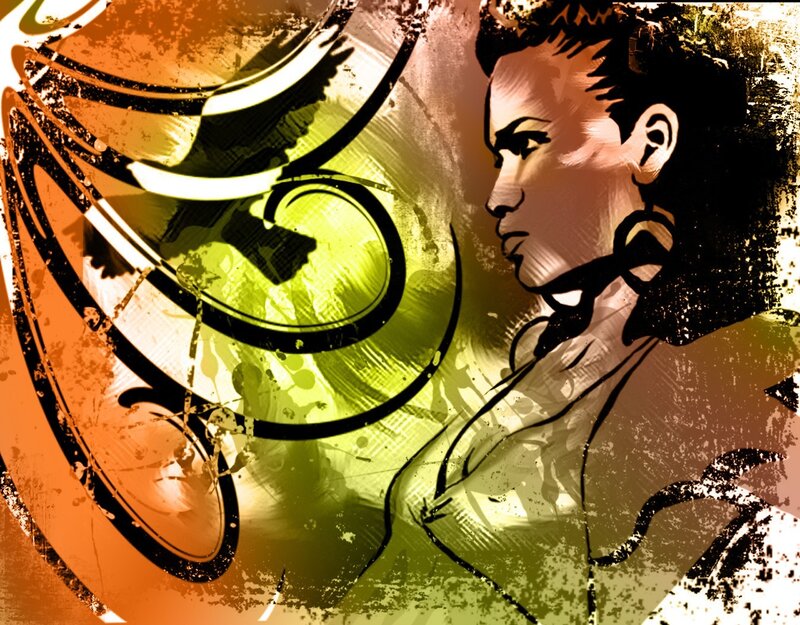 abstract portrait with vibrant swirls