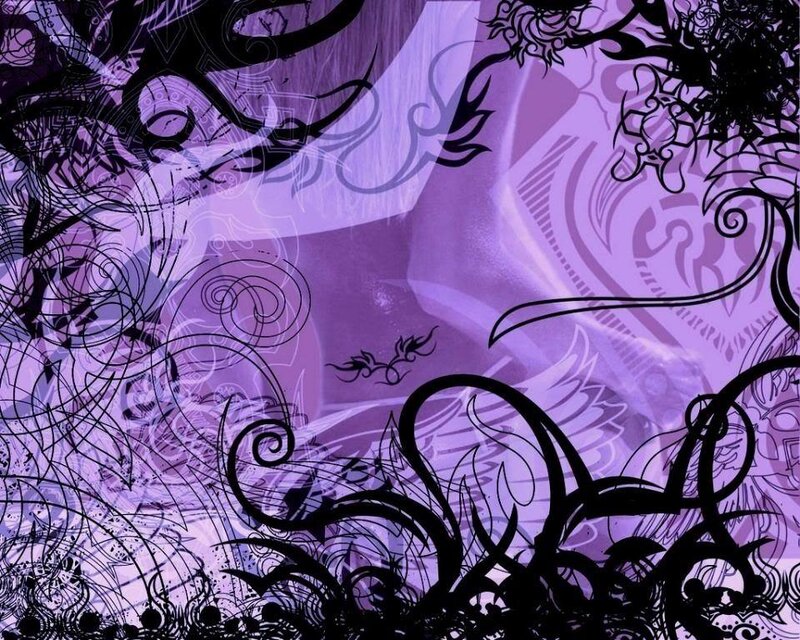 Abstract Purple Pattern — Dark, Digital Art, Black Swirls, Flowers
