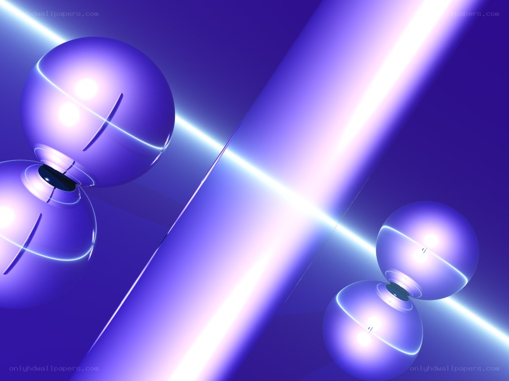 Abstract purple spheres with light beams
