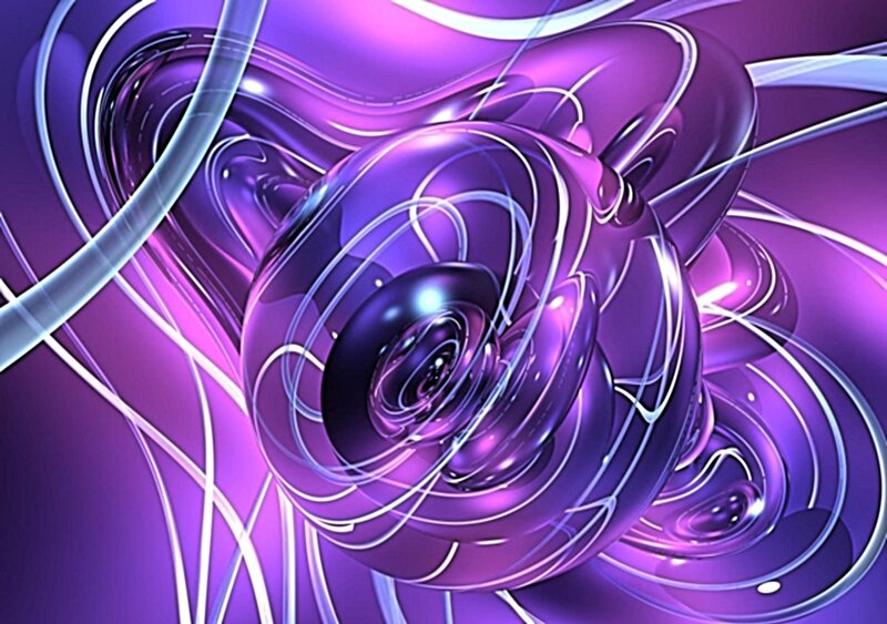 Abstract purple swirls and spheres