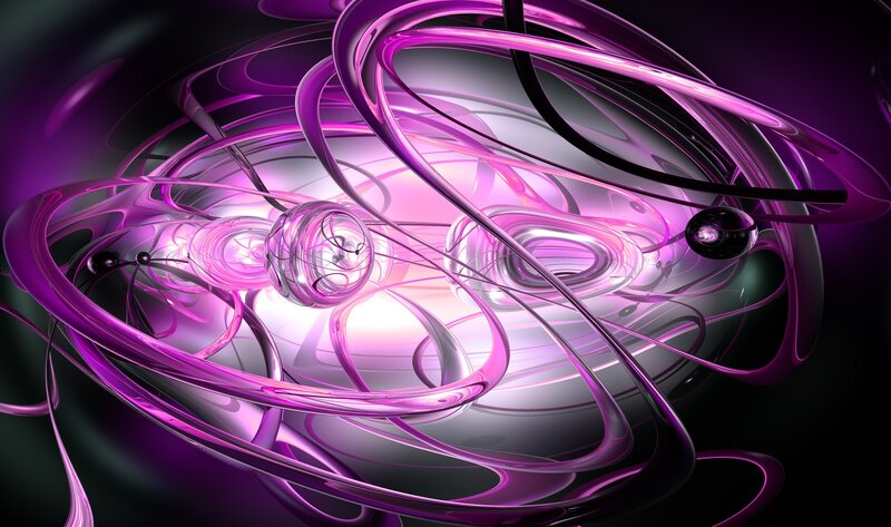 Abstract purple swirls and spheres