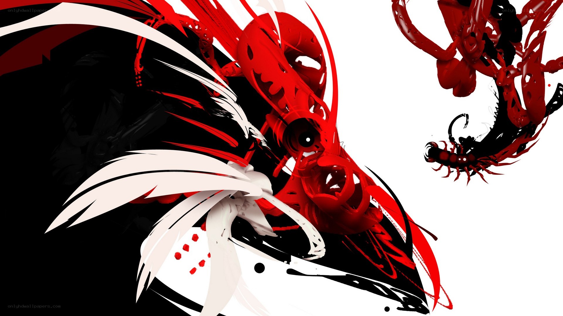 abstract red and black creature art