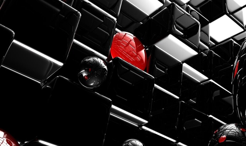 Abstract red and black cubes