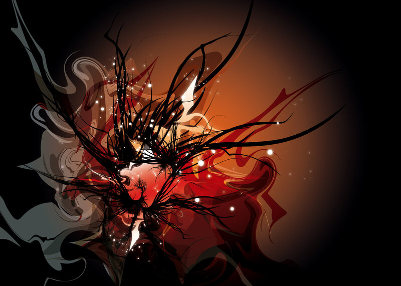 Abstract Red and Black Design — Dramatic, Digital Art, Splashes