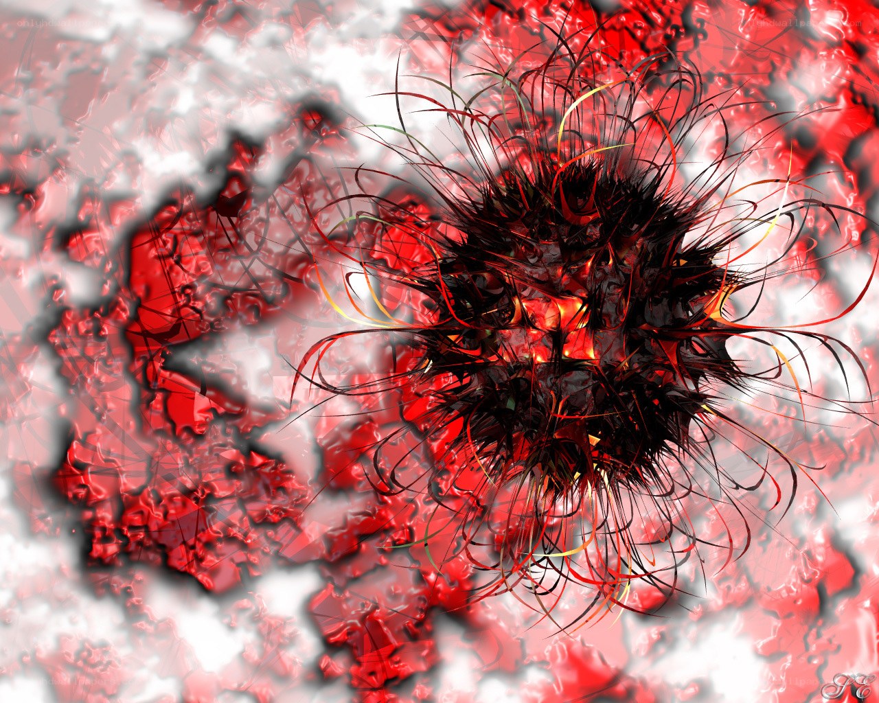 Abstract red and black fractal explosion