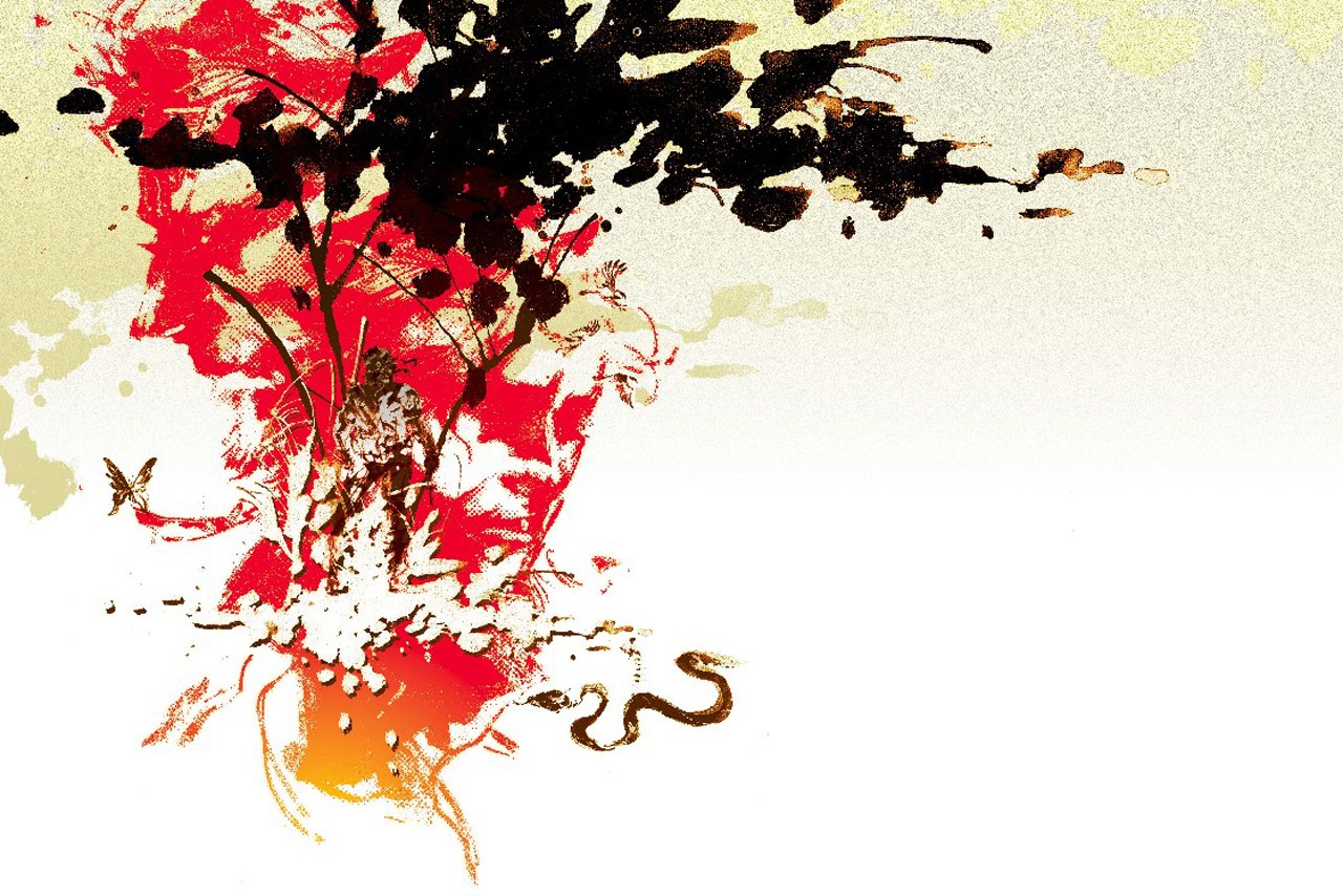abstract red and black ink splatter