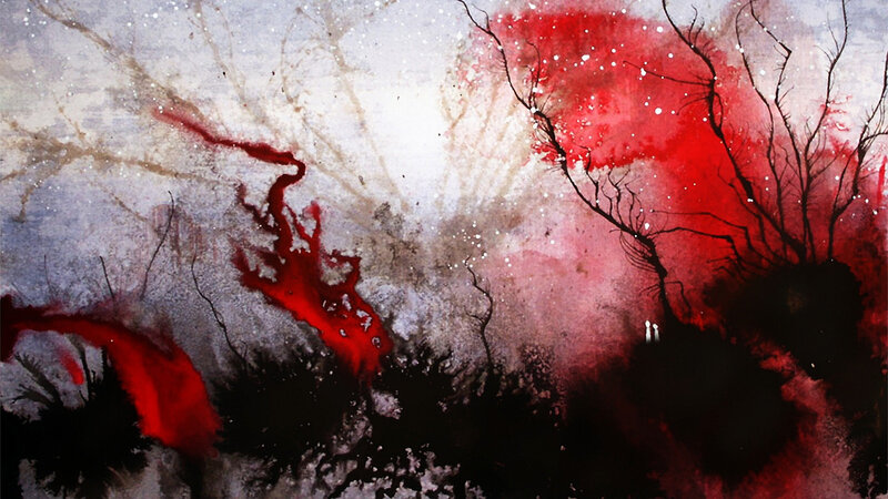 Abstract Red and Black Landscape — Dramatic
