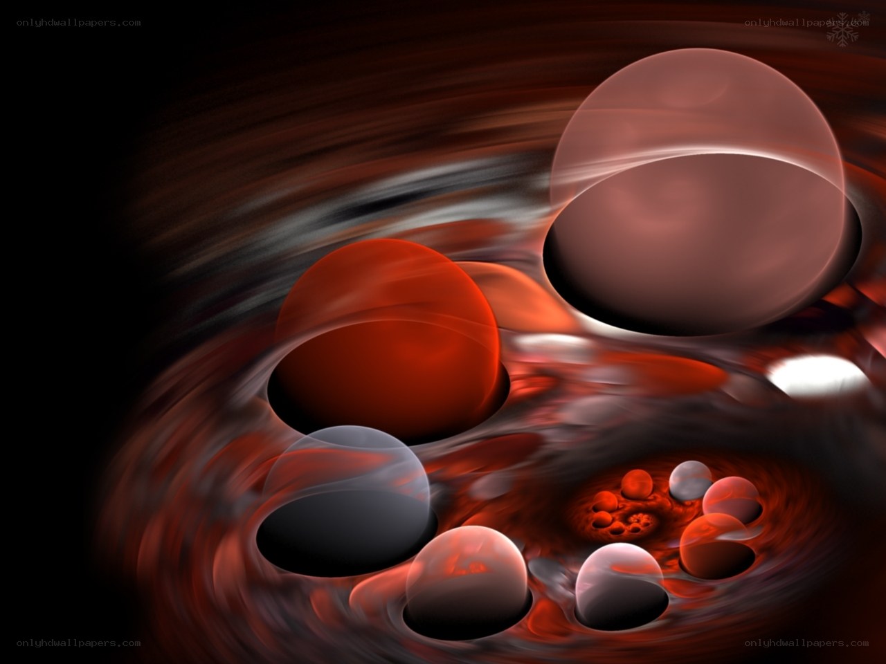 Abstract red and black spheres
