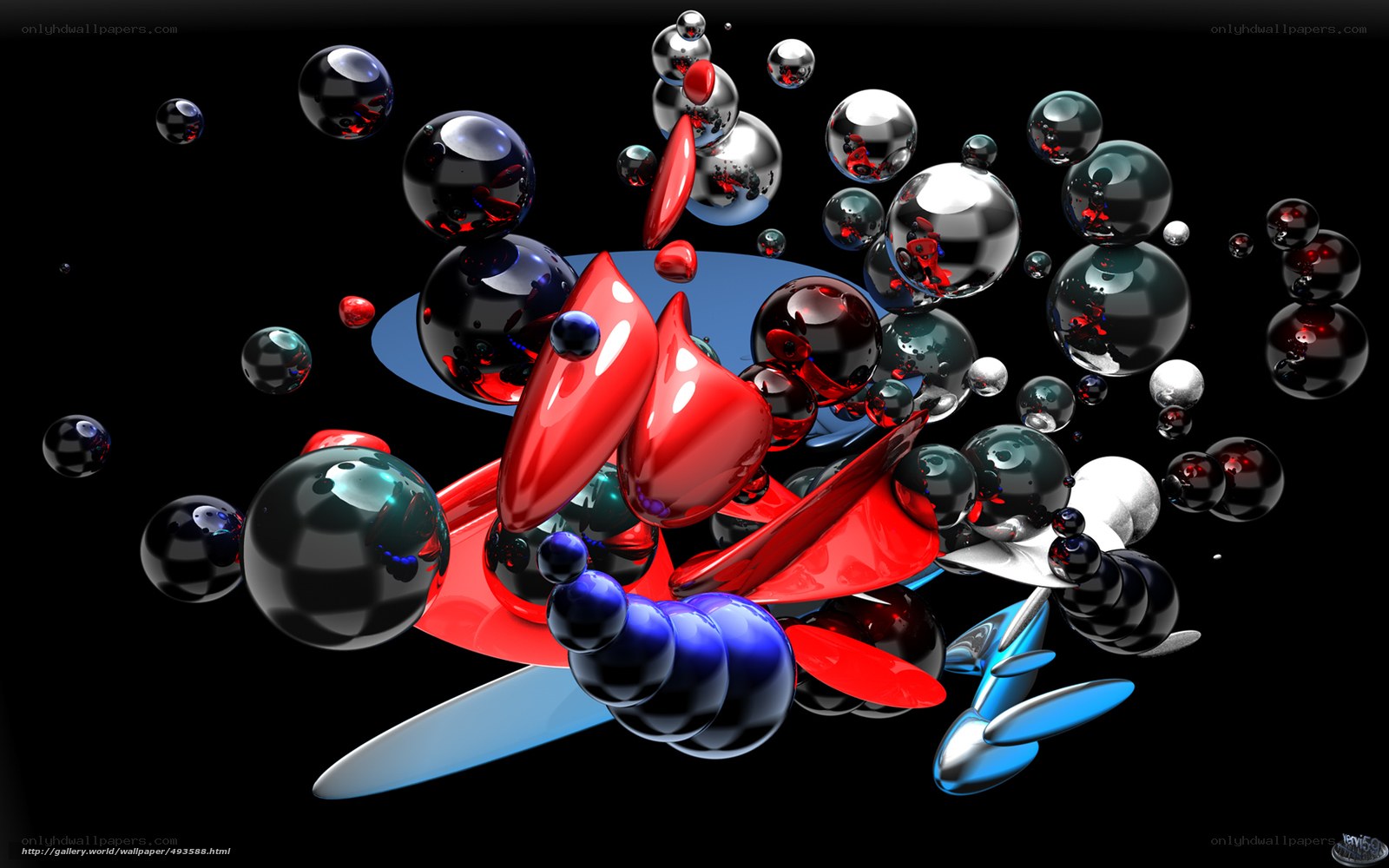 Abstract red and black spheres