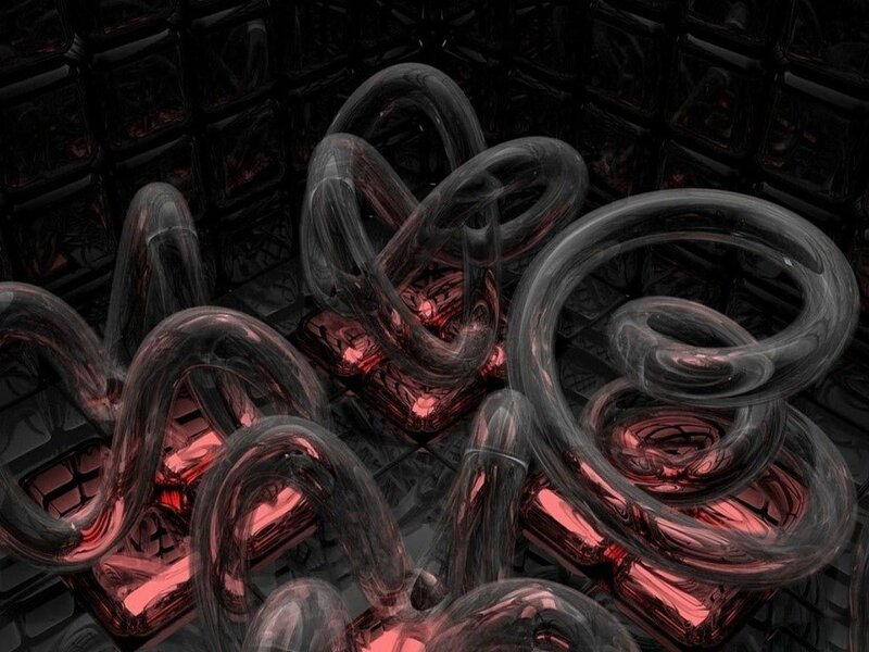 Abstract red and black spiral forms