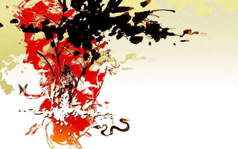 Abstract Red and Black Splatter — Dramatic