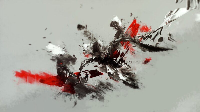 Abstract Red and Black Splatter — Gray