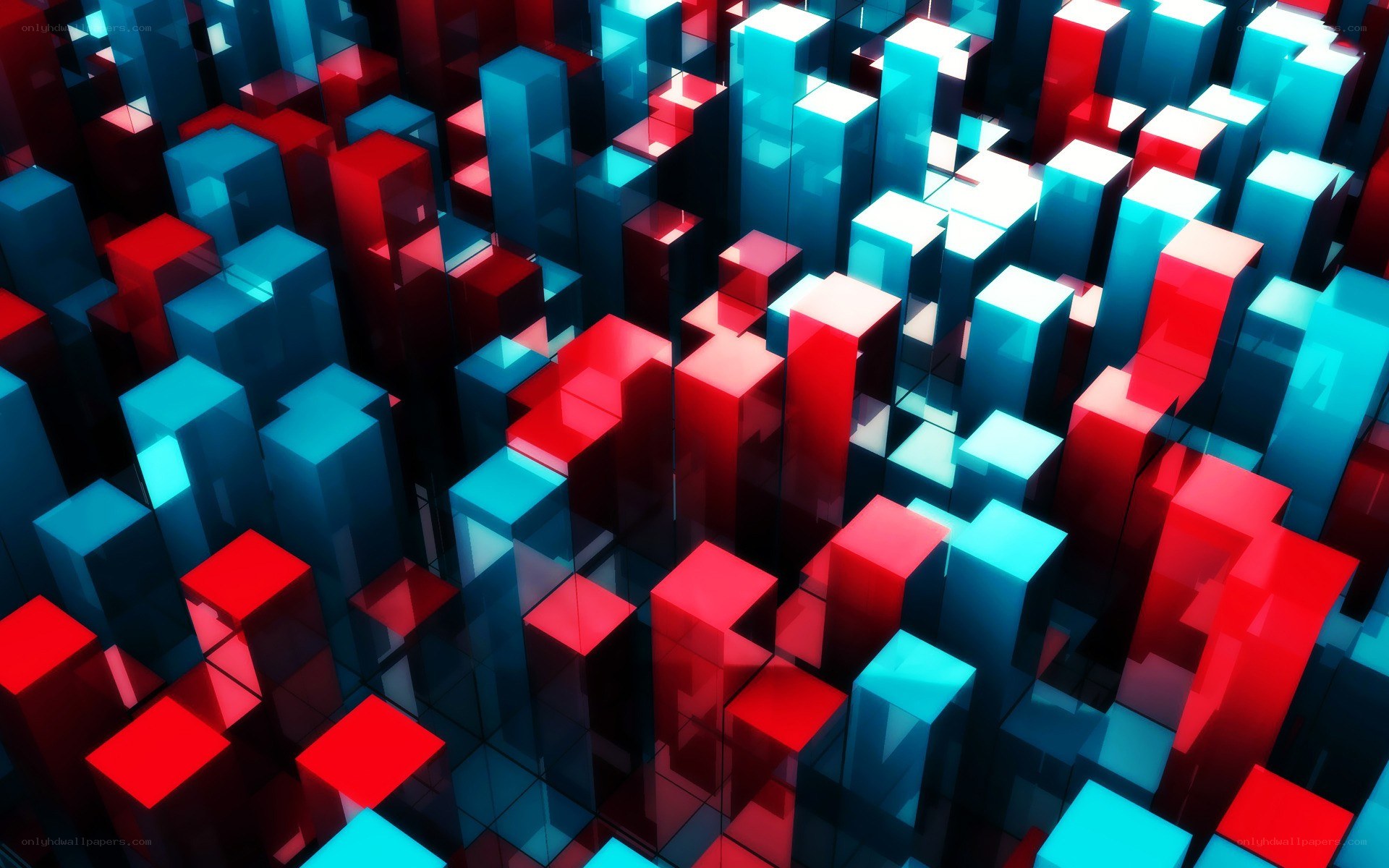Abstract red and blue cubes