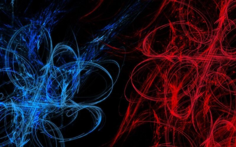 Abstract red and blue energy swirls