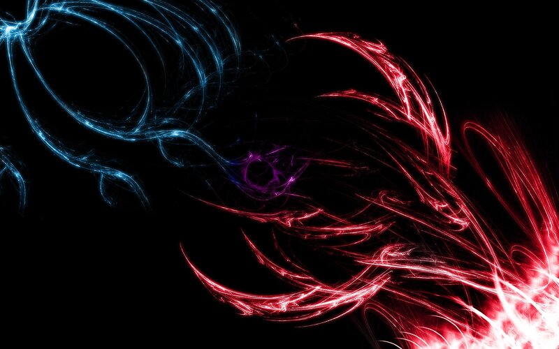 Abstract red and blue energy swirls