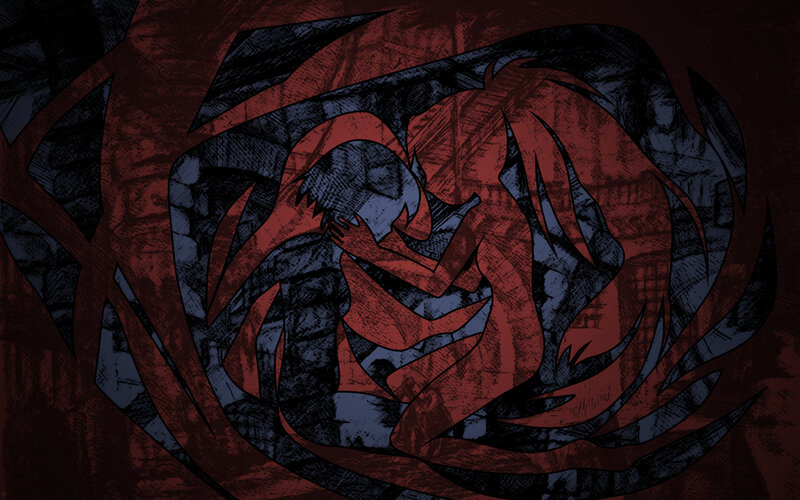 abstract red and blue figure