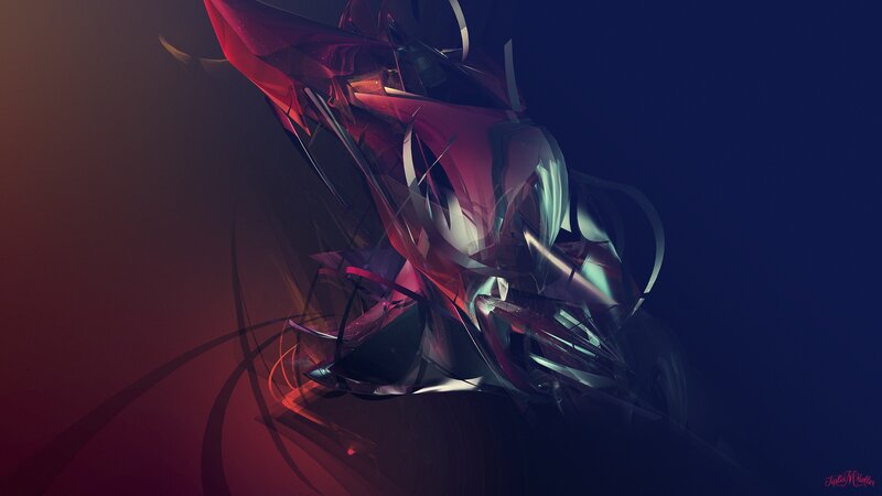 Abstract Red and Blue Form — Dramatic