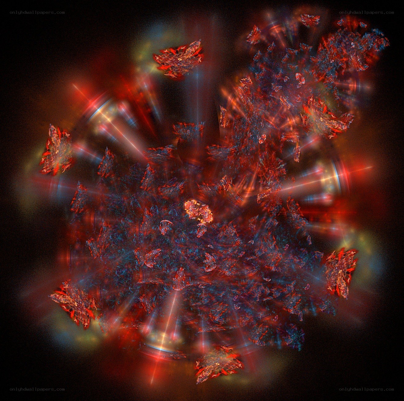 abstract red and blue fractal explosion