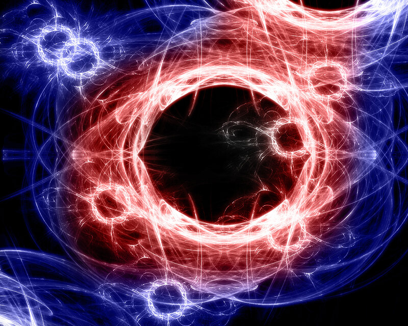 Abstract red and blue fractal swirls
