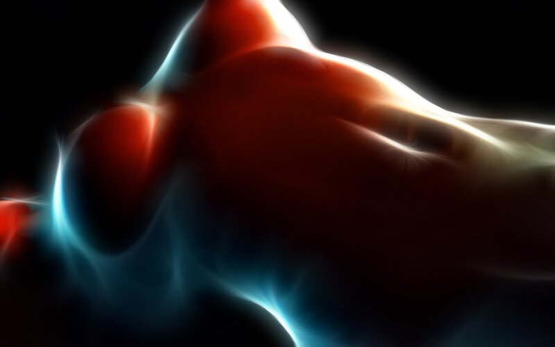 abstract red and blue light forms
