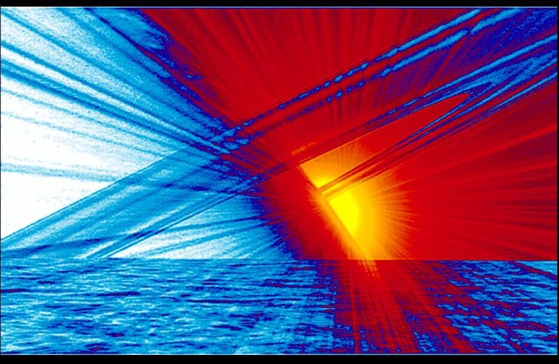 abstract red and blue light rays