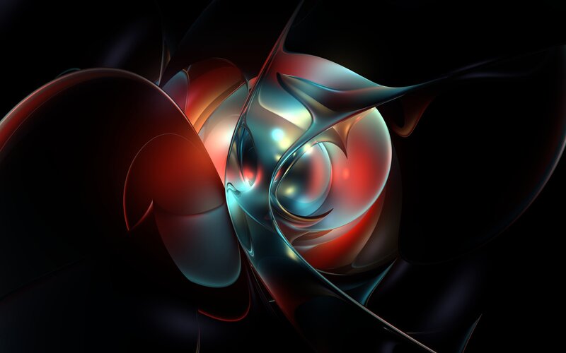 Abstract Red and Blue Shapes — Dramatic, Black