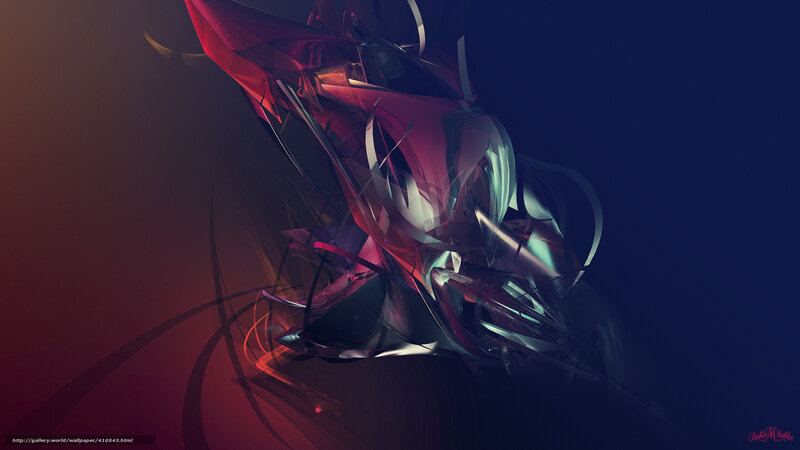 Abstract Red and Blue Shapes — Dramatic, Digital Art, Black