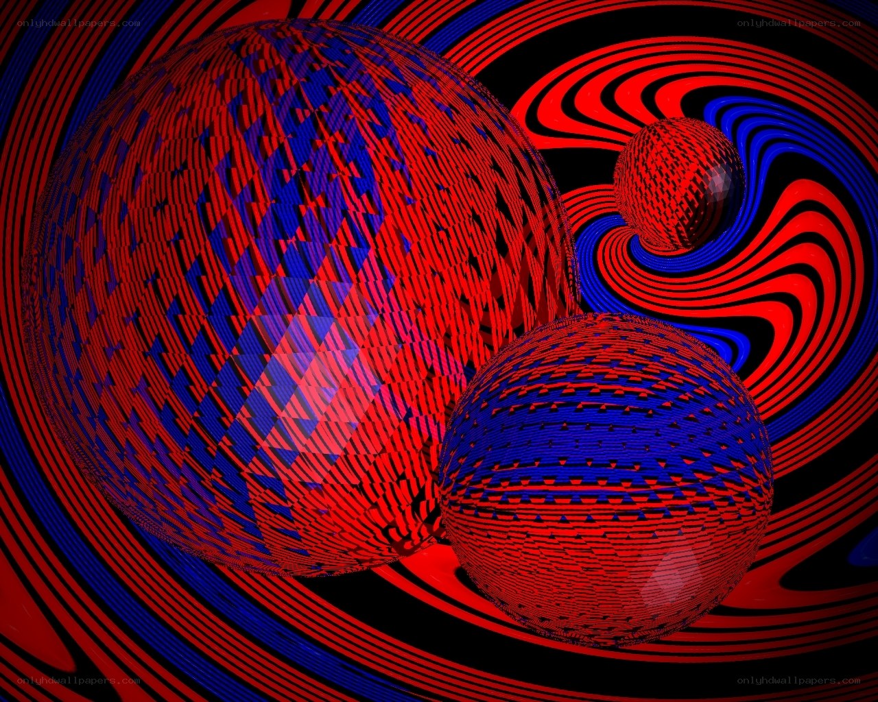 Abstract red and blue spheres