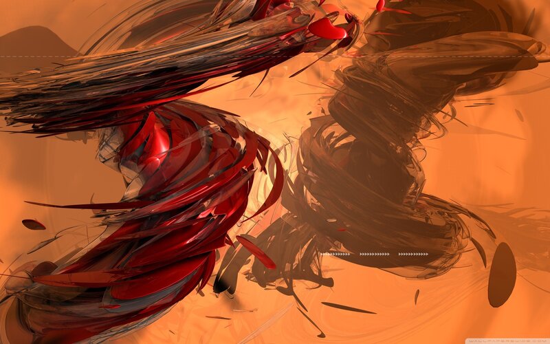 Abstract Red and Brown Swirls — Dynamic, Digital Art, Splashes, Orange Background