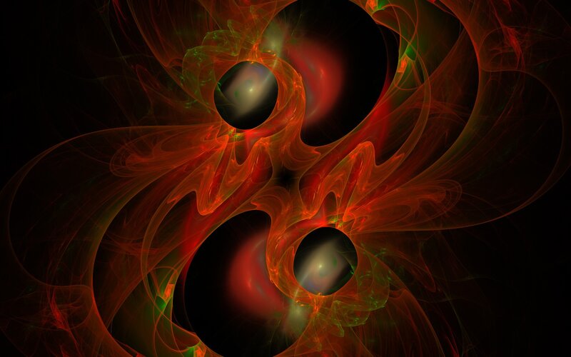 Abstract red and green fractal swirls