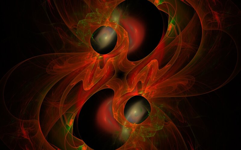 Abstract red and green fractal swirls