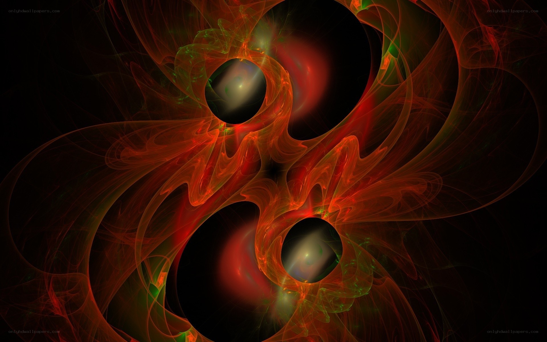 Abstract red and green fractal swirls