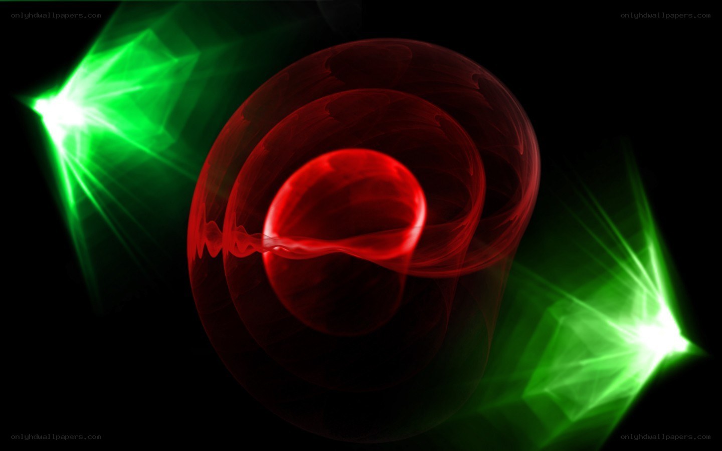 Abstract red and green light spheres