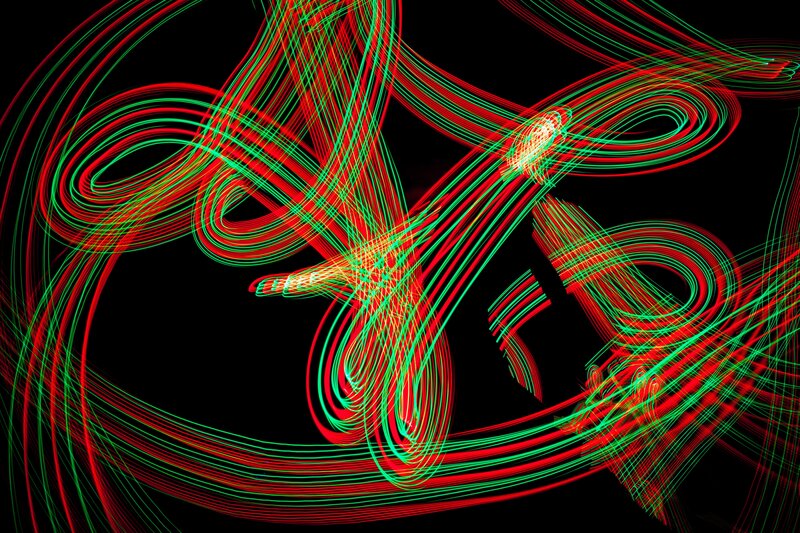 Abstract red and green light trails