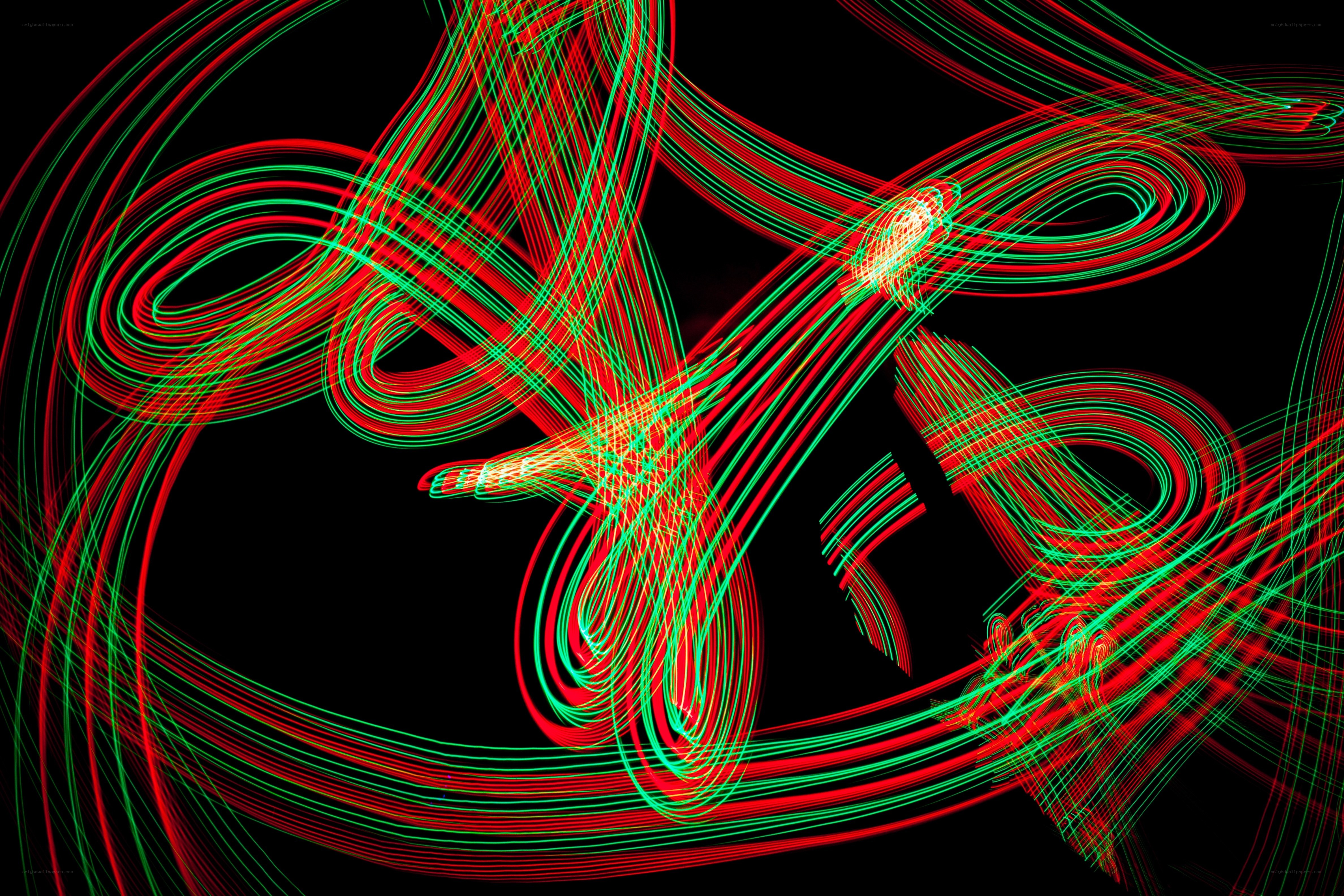 Abstract red and green light trails