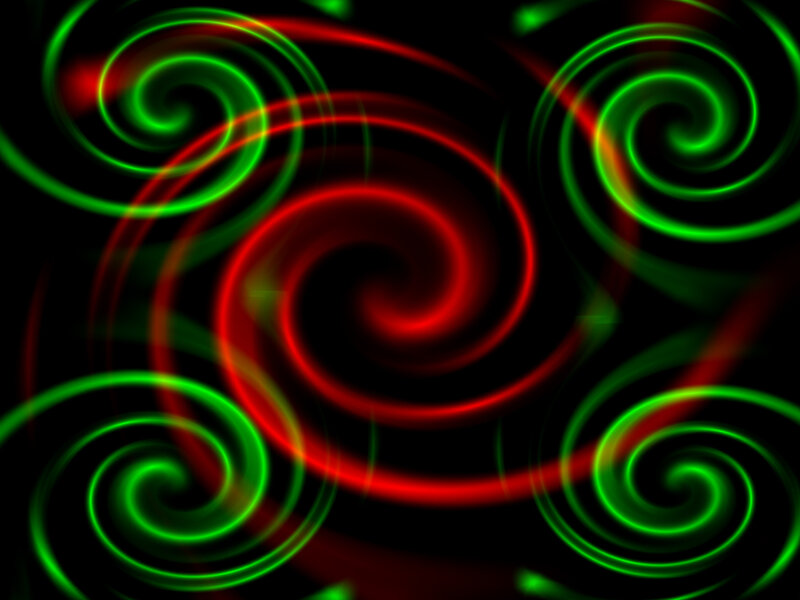 Abstract red and green spirals