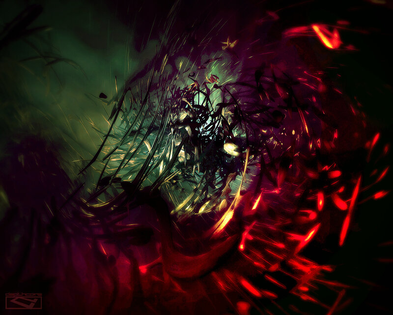 Abstract Red and Green Swirl — Dramatic