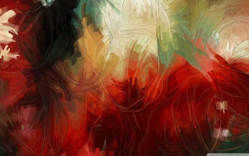 Abstract Red and Green Swirls — Dynamic, Digital Art, White