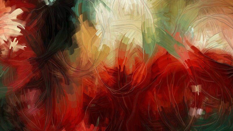 Abstract Red and Green Swirls — Dynamic, Digital Art, Yellow