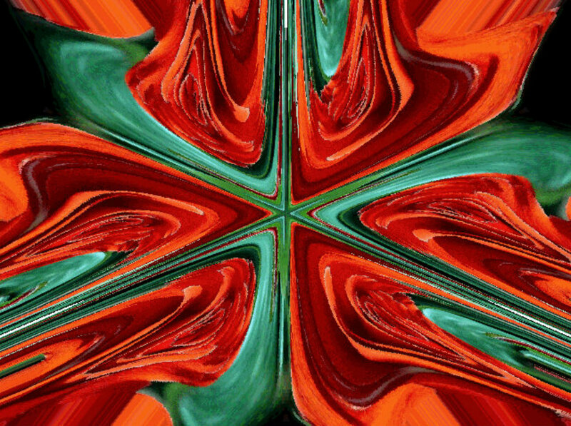 Abstract Red and Green Swirls — Dynamic, Symmetry