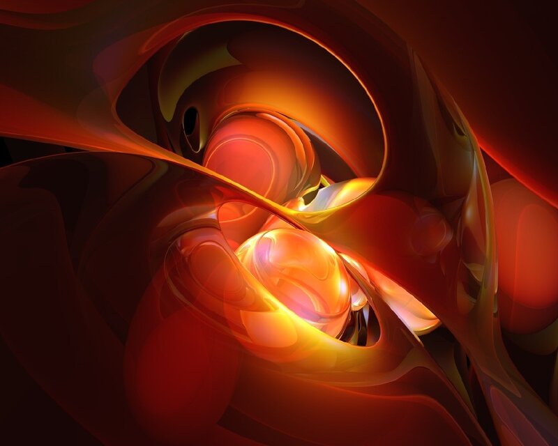 Abstract Red and Orange Forms — Dramatic, Digital Art, Curved Shapes, Glowing Light, Shadows