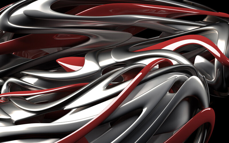 Abstract Red and Silver Forms — Dynamic, 3d Render