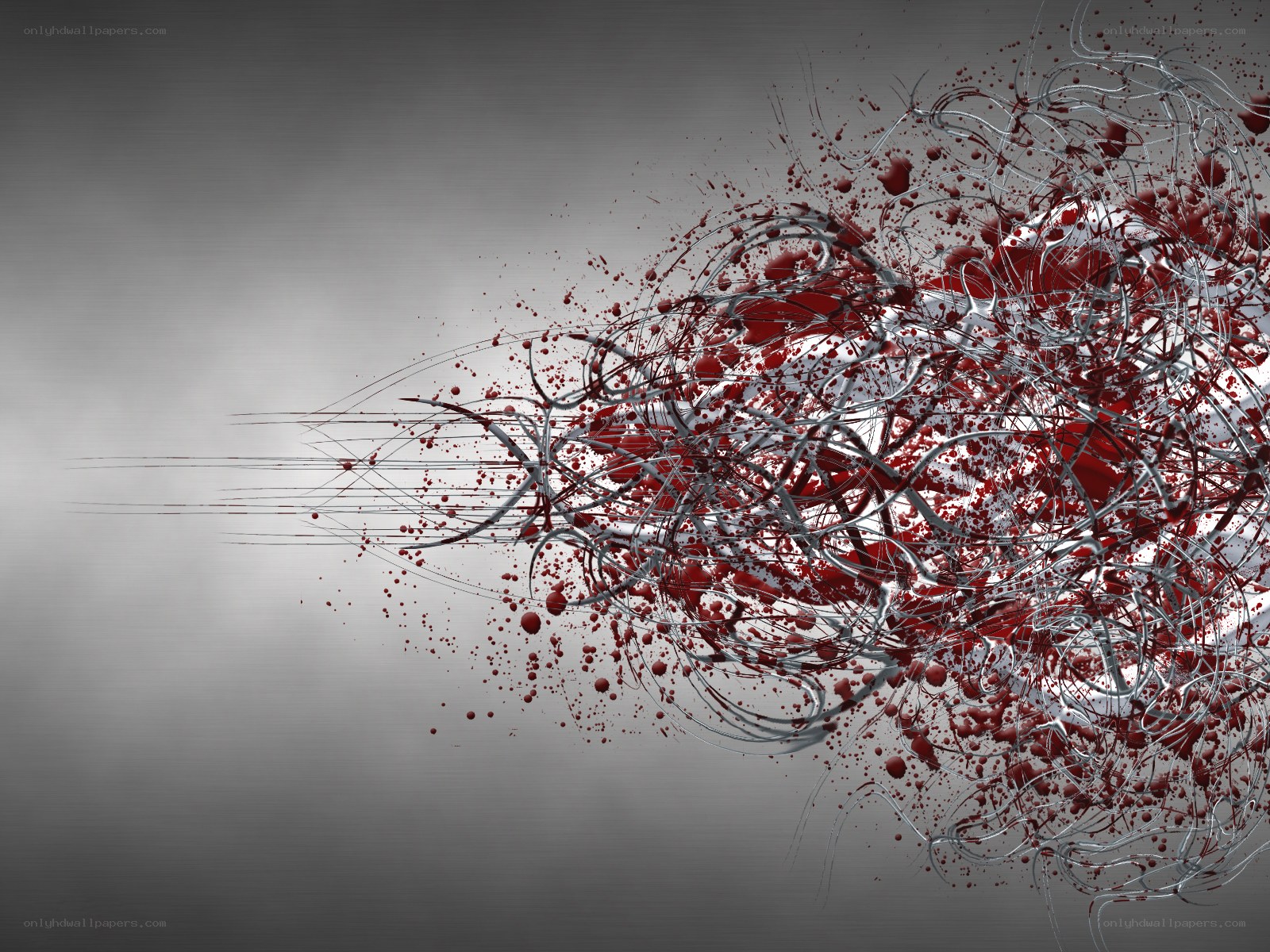 abstract red and silver splatter