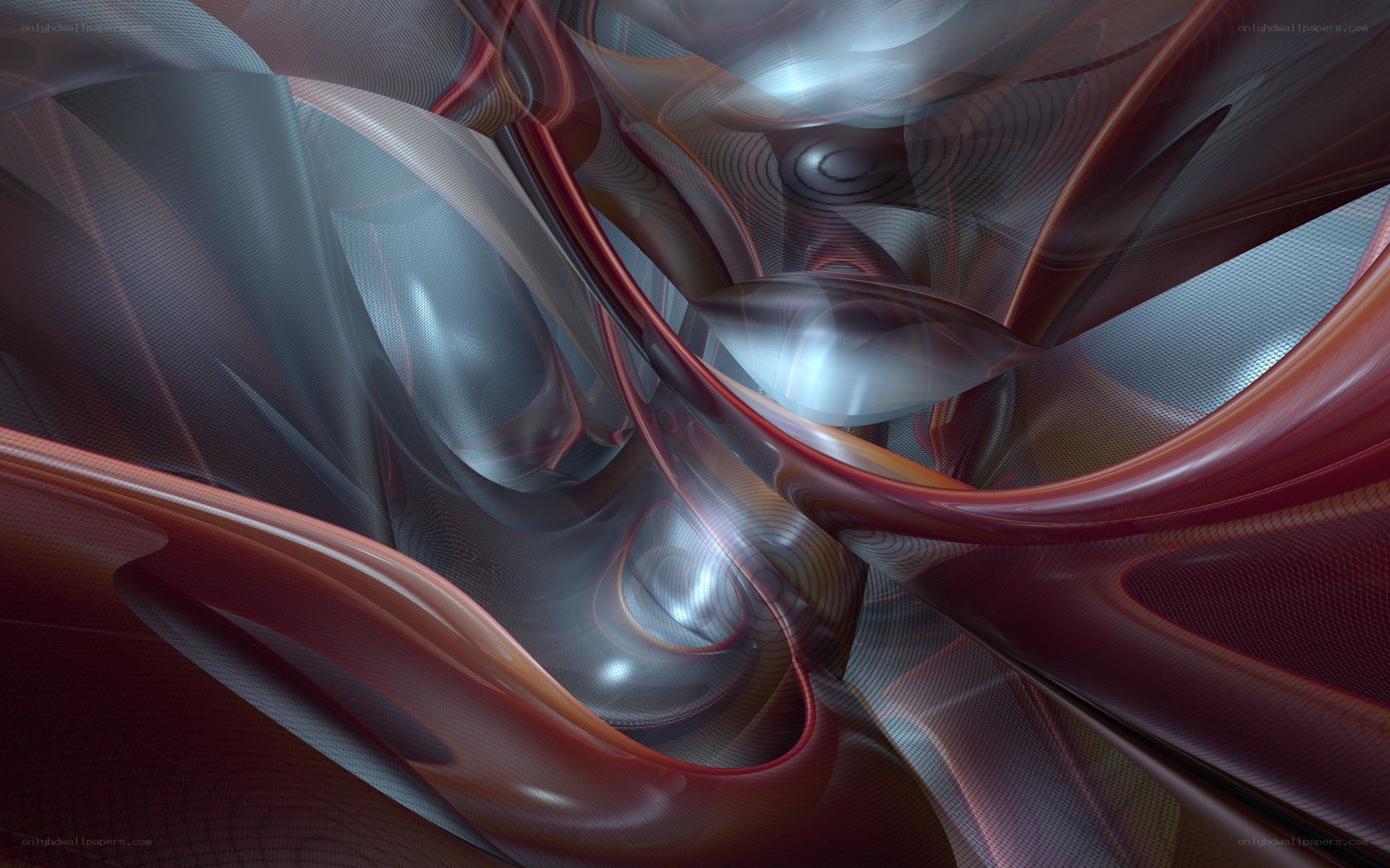 Abstract red and silver swirls